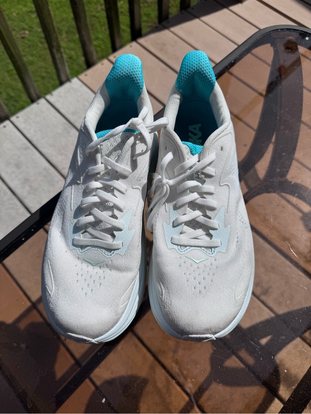 Hoka Women's White Running Sneakers with Teal Interior - Picture 4 of 7